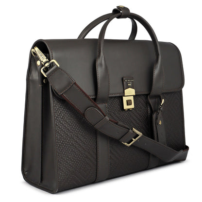 Mat Emboss Plain Leather Laptop Bag - Brown