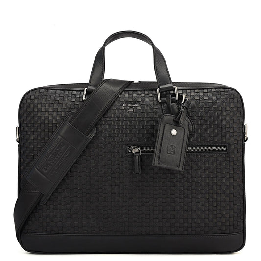 Mat Plain Leather Laptop Bag - Black