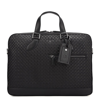 Mat Plain Leather Laptop Bag - Black