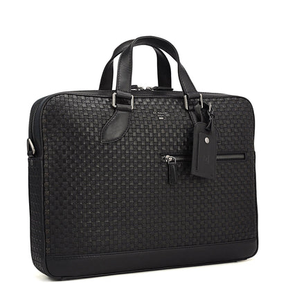 Mat Plain Leather Laptop Bag - Black