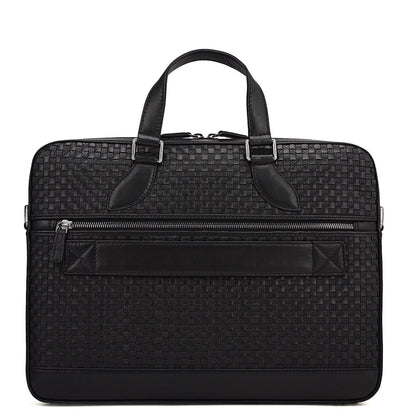 Mat Plain Leather Laptop Bag - Black