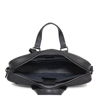 Mat Plain Leather Laptop Bag - Black