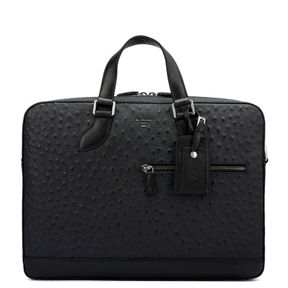 Ostrich Leather Laptop Bag - Black