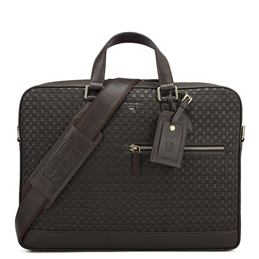 Mat Plain Leather Laptop Bag - Dark Brown
