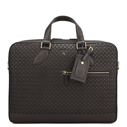 Mat Plain Leather Laptop Bag - Dark Brown