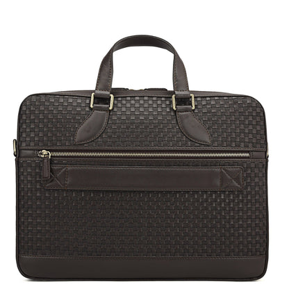 Mat Plain Leather Laptop Bag - Dark Brown