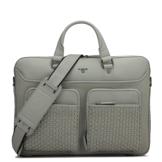 Punch Mat Leather Laptop Bag - Light Grey