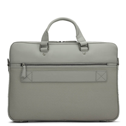 Punch Mat Leather Laptop Bag - Light Grey