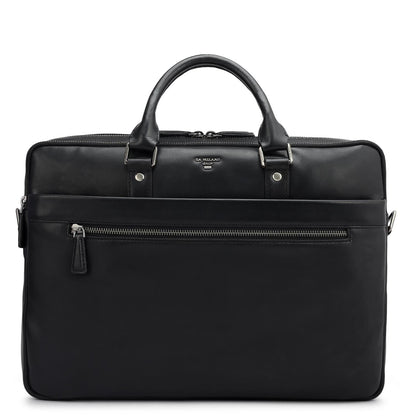 Plain Italian Leather Laptop Bag - Black