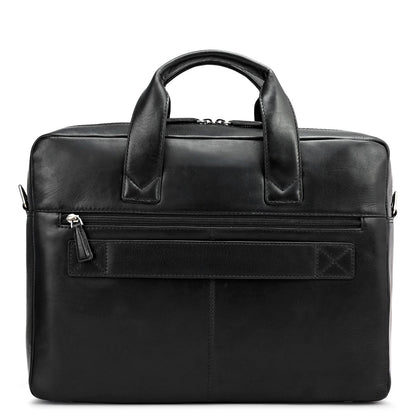 Plain Italian Leather Laptop Bag - Black