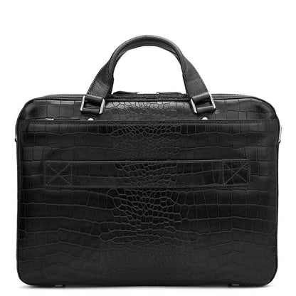 Croco Leather Laptop Bag - Black