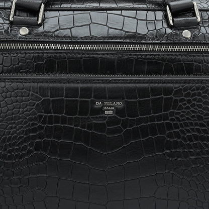 Croco Leather Laptop Bag - Black