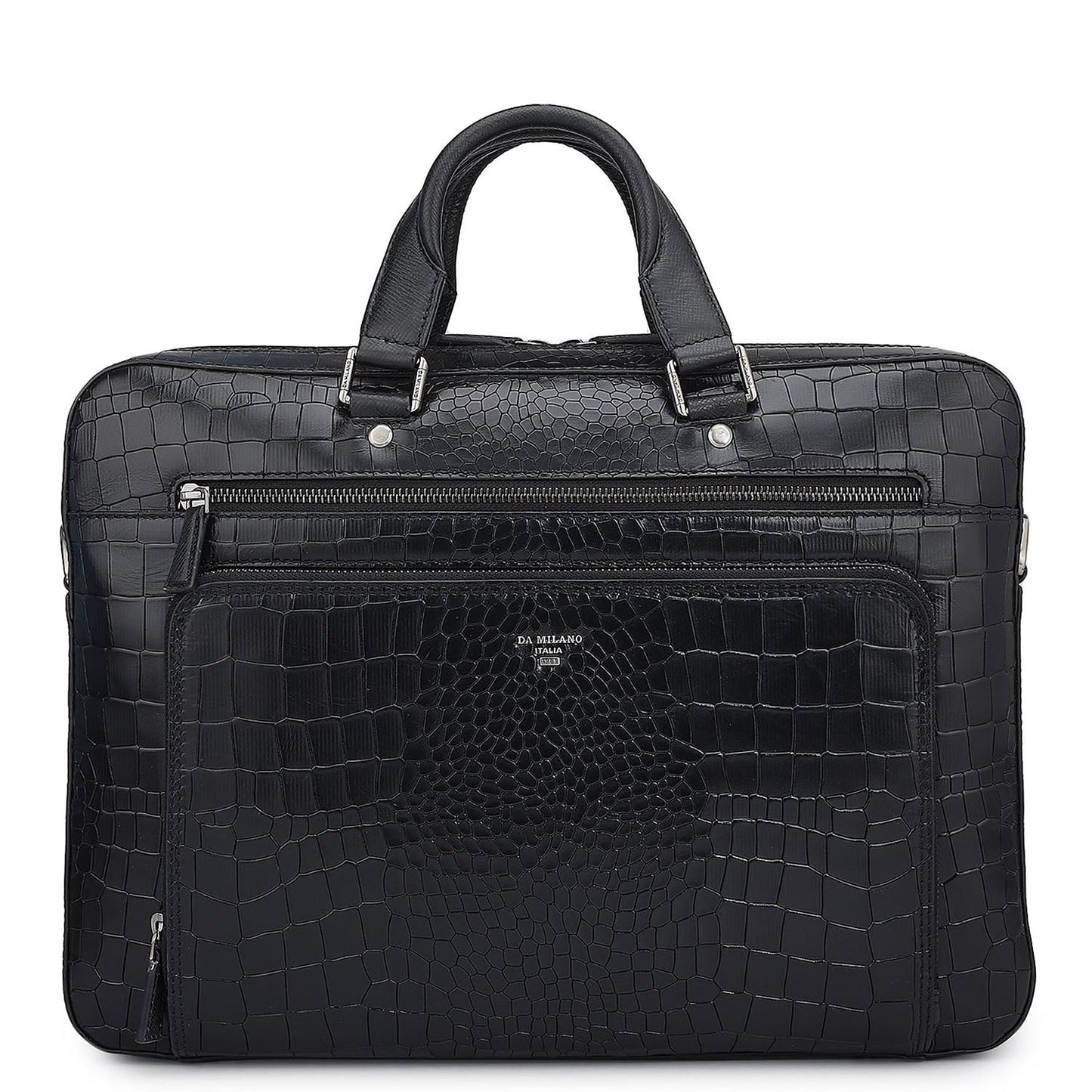 Croco Leather Laptop Bag - Black