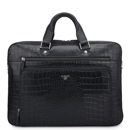 Croco Leather Laptop Bag - Black