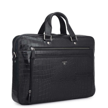 Croco Leather Laptop Bag - Black