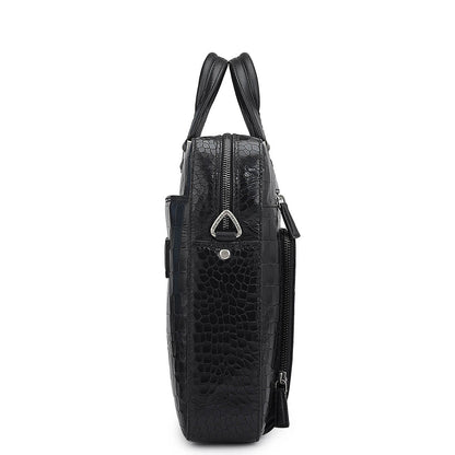 Croco Leather Laptop Bag - Black