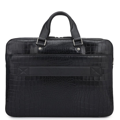 Croco Leather Laptop Bag - Black