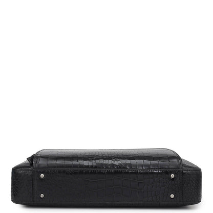 Croco Leather Laptop Bag - Black