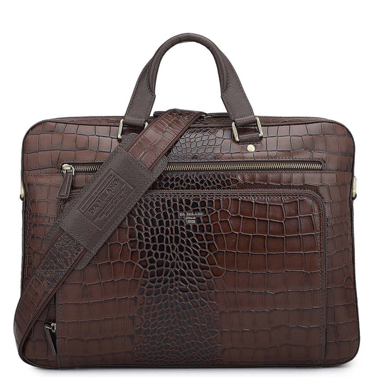 Croco Leather Laptop Bag - Date