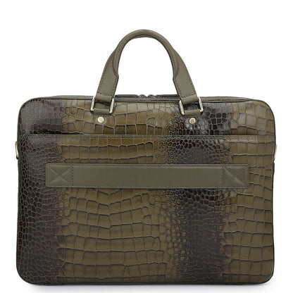 Croco Leather Laptop Bag - Military Green
