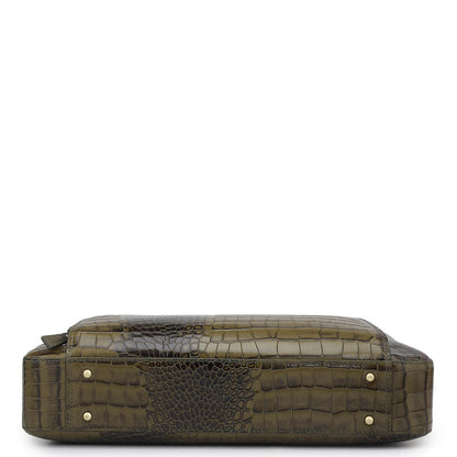Croco Leather Laptop Bag - Military Green