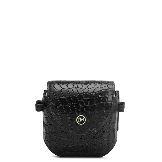 Croco Leather Golf Ball Case - Black