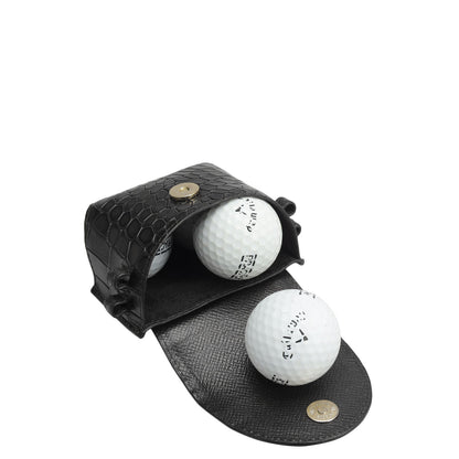 Croco Leather Golf Ball Case - Black