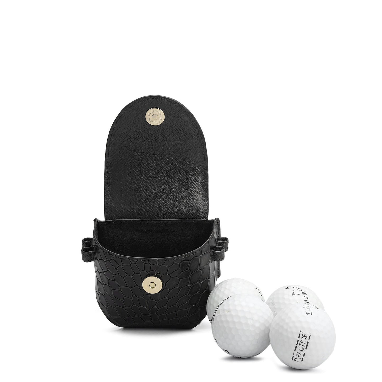 Croco Leather Golf Ball Case - Black