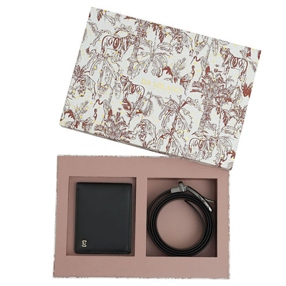 Black & Brown Plain Leather Mens Wallet & Belt Gift Set