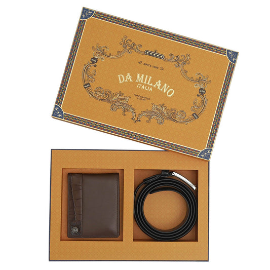 Black Brown Plain Croco Mens Wallet & Belt Gift Set