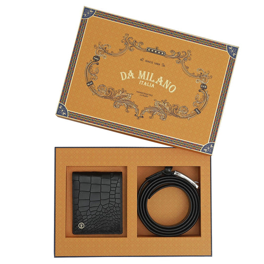 Black Croco Mens Wallet & Belt Gift Set