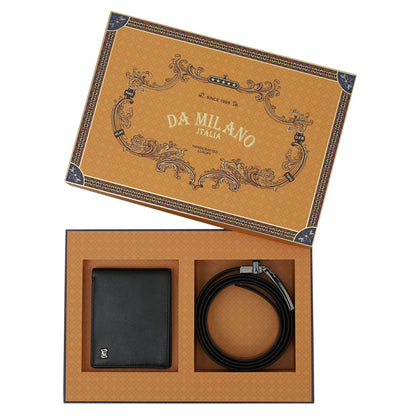 Black & Cognac Plain Leather Mens Wallet & Belt Gift Set