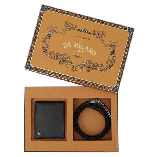 Black & Cognac Plain Leather Mens Wallet & Belt Gift Set