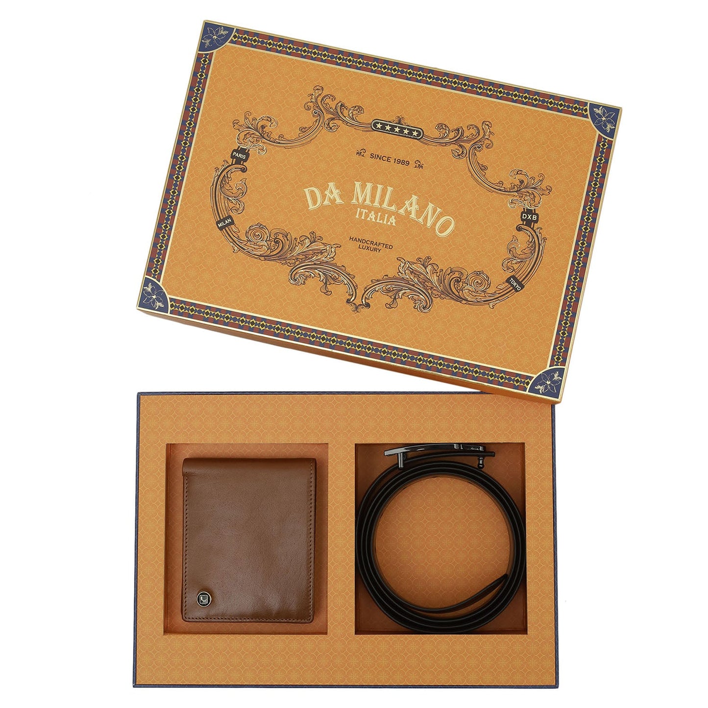 Cognac Plain Leather Mens Wallet & Belt Gift Set