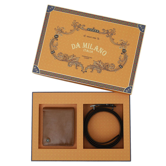 Cognac Plain Leather Mens Wallet & Belt Gift Set