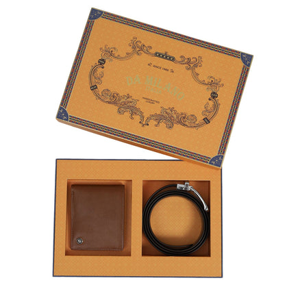 Cognac Fish Plain Leather Mens Wallet & Belt Gift Set