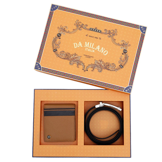 Cognac Wax Leather Mens Wallet & Belt Gift Set