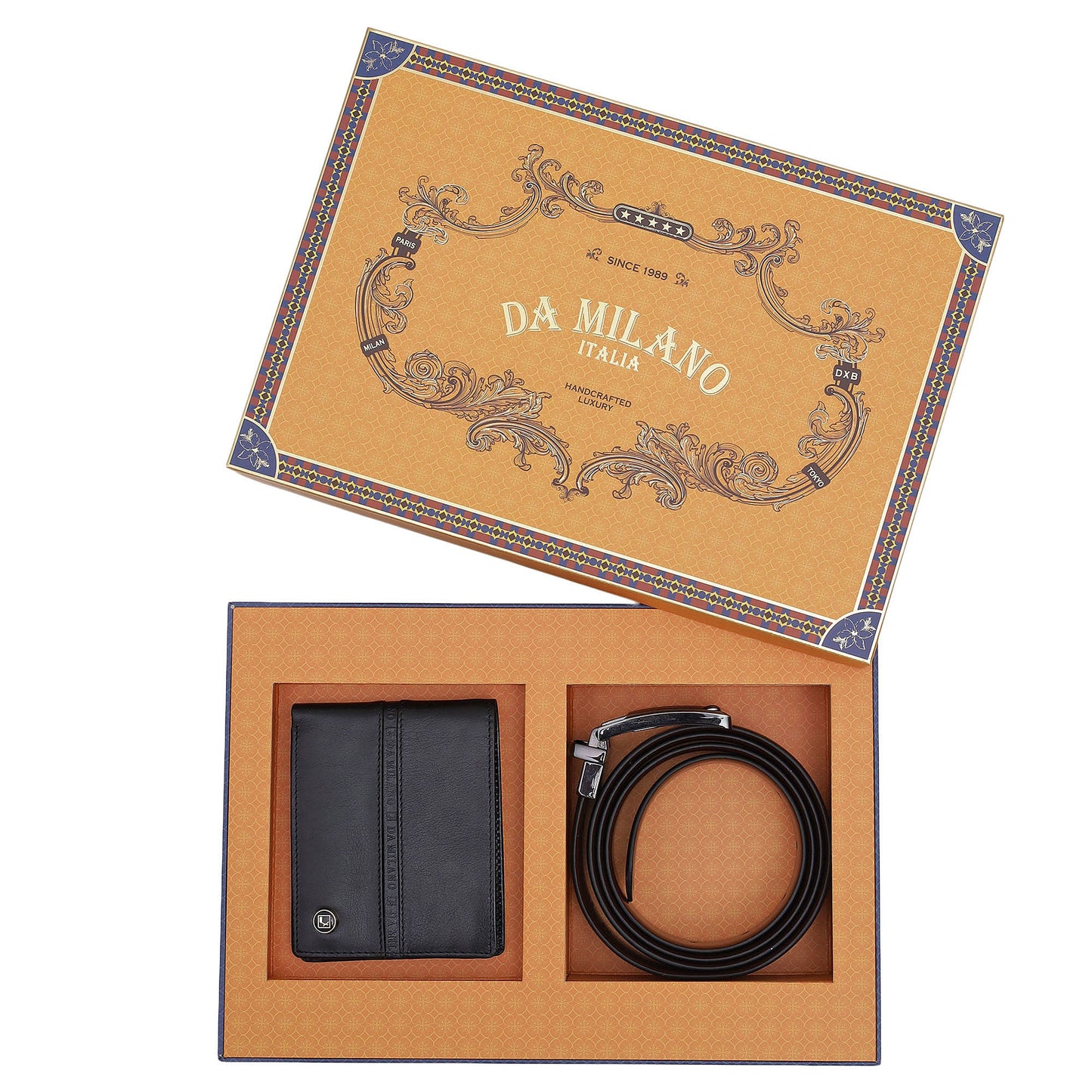 Black Plain Leather Mens Wallet & Belt Gift Set