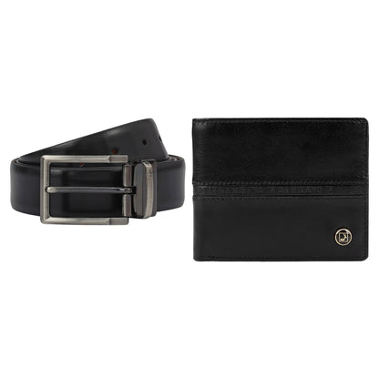 Black Plain Leather Mens Wallet & Belt Gift Set