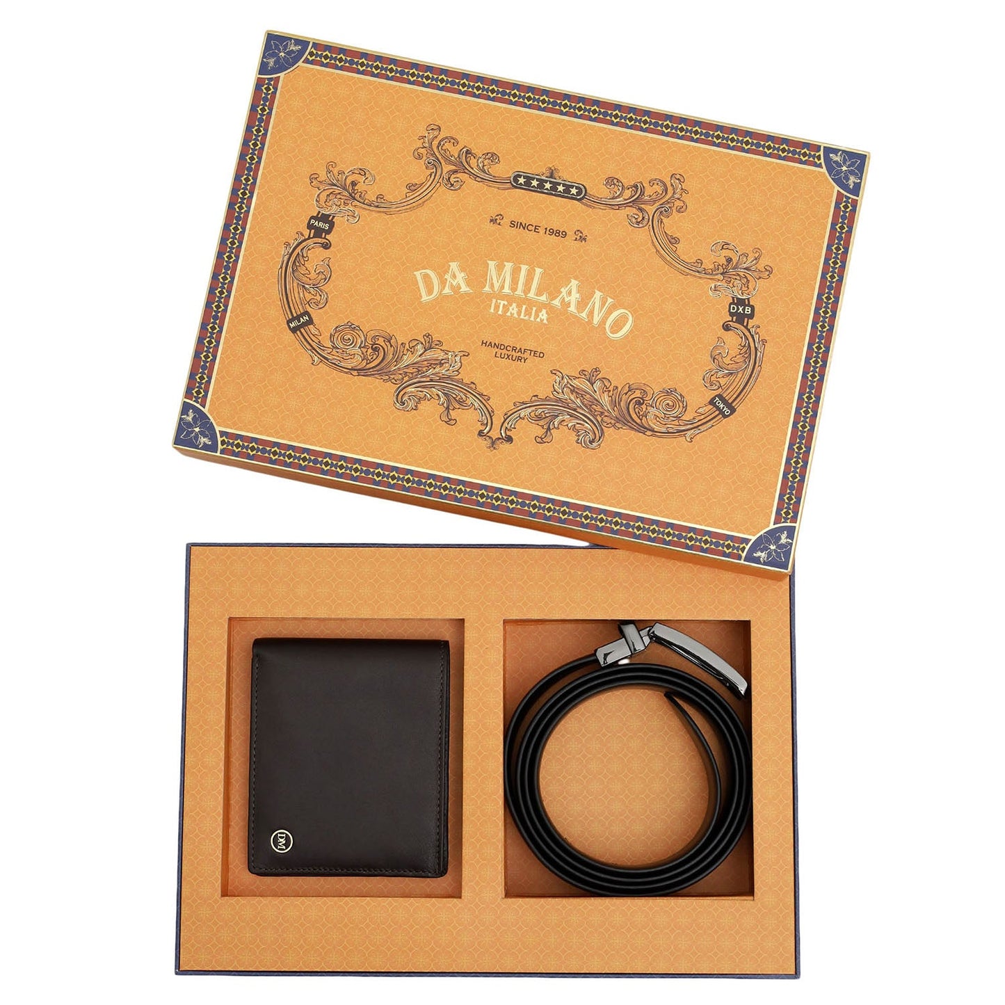 Brown Plain Leather Mens Wallet & Belt Gift Set
