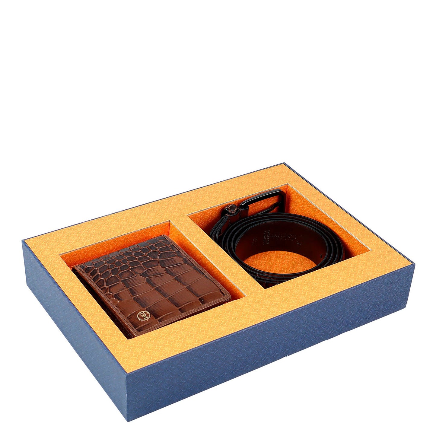 Date Croco Leather Mens Wallet & Belt Gift Set