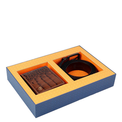 Date Croco Leather Mens Wallet & Belt Gift Set
