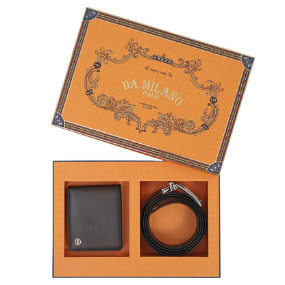 Chocolate Saffiano Franzy Leather Mens Wallet & Belt Gift Set