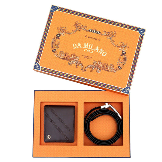 Brown Plain Leather Mens Wallet & Belt Gift Set