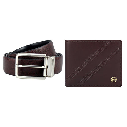 Brown Plain Leather Mens Wallet & Belt Gift Set