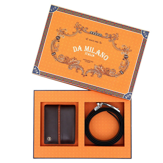 Brown Plain Leather Mens Wallet & Belt Gift Set