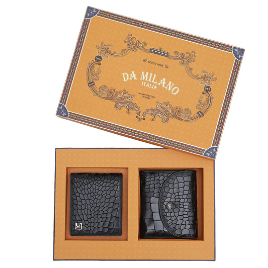 Black Croco Leather Mens & Ladies Wallet Gift Set