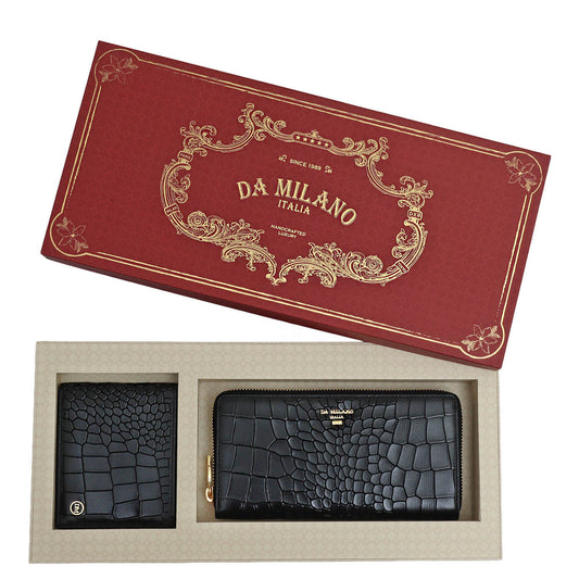 Black Croco Leather Mens & Ladies Wallet Gift Set