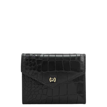 Black Plain Croco Ladies Wallet & Belt Gift Set
