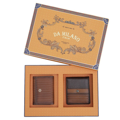 Chocolate Cognac Franzy Mat-Emboss Leather Mens Wallet & Card Case Gift Set